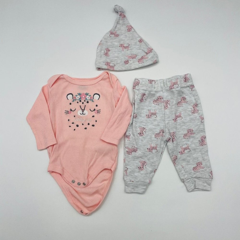 Bon Bebe Infant Baby Girls 3-6 Month Wildly Cute Cat Print 3 Piece Set Pink 1818